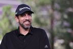 Aaron Rodgers takes part in the Bleacher Report Hot Seat Press Conference prior to Capital One's The Match VI - Brady & Rodgers v Allen & Mahomes at Wynn Golf Club on June 01, 2022 in Las Vegas, Nevada. 
