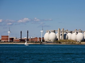 A view of Massachusetts Water Resources Authority on Deer Island from the water