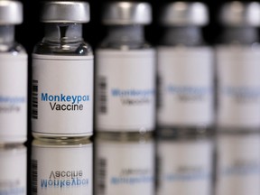 Mock-up vials labelled "Monkeypox vaccine" are seen in this illustration taken, May 25, 2022.