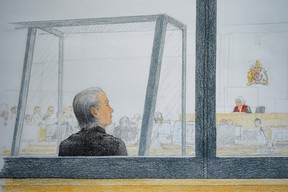 In this courtroom sketch, Aydin Coban is pictured at B.C. Supreme Court, in New Westminster, B.C., on Monday, June 6, 2022. The Dutch man accused of extorting and harassing British Columbia teenager Amanda Todd more than a decade ago has pleaded not guilty to five criminal charges.