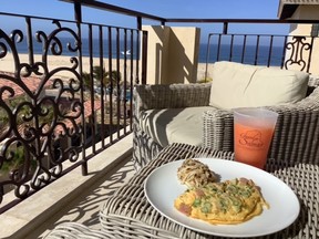 Morning breakfast — ham, cheese and asparagus — and a orange juice via room service on our balcony at Grand Solmar at Rancho San Lucas. Jane Stevenson/Toronto Sun