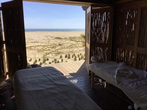 The beachfront view from the private massage hut at the Seaside Spa at Grand Solmar at Rancho San Lucas.