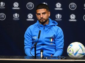 Lorenzo Insigne of Italy speaks to the media during a news conference at Wembley Stadium on Tuesday.