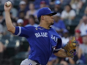 Blue Jays starting pitcher Jose Berrios throws the ball against the White Sox during the first inning at Guaranteed Rate Field in Chicago, Monday, June 20, 2022.