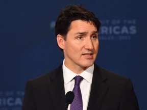 Prime Minister Justin Trudeau speaks during plenary session of the 9th Summit of the Americas in Los Angeles, June 10, 2022.