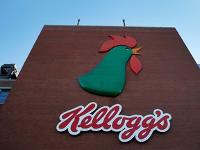 A sign hangs outside the Kellogg's factory near Manchester, Britain March 7, 2016.