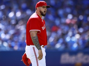 Alek Manoah of the Toronto Blue Jays reacts during a MLB game at Rogers Centre on June 18, 2022 in Toronto.