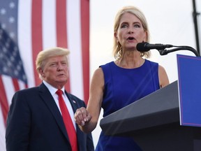 U.S. Representative Mary Miller (R-IL) gives remarks after receiving an endorsement during a Save America Rally with former U.S. President Donald Trump at the Adams County Fairgrounds in Mendon, Ill., Saturday, June 25, 2022.