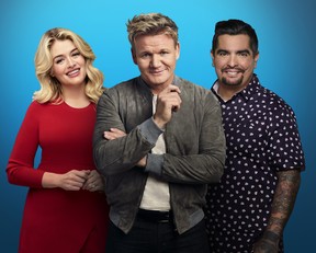 Daphne Oz, Gordon Ramsay and Aaron Sanchez in MasterChef Junior.