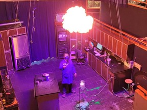 A Bluecoat delivers part of the “All fired up” presentation in the Discovery Theatre at Science North in Greater Sudbury. (RUTH DEMIRDJIAN DUENCH)