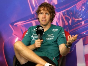 Aston Martin's Sebastian Vettel speaks during a press conference ahead of the Canadian Grand Prix at Circuit Gilles Villeneuve in Montreal, Friday, June 17, 2022.