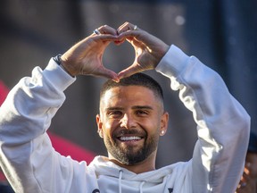 Italian national team star Lorenzo Insigne is greeted by fans in Little Italy after arriving in Toronto, on Friday, June 24, 2022. Insigne will join TFC’s roster.