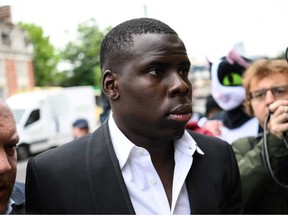 West Ham's French defender Kurt Zouma arrives at the Thames Magistrates' Court, in London, on June 1, 2022 to attend his sentencing for kicking and slapping his cat in a video posted on the social network Snapchat. (Photo by Daniel LEAL / AFP)