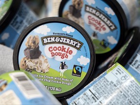 Ben & Jerry's ice cream is stored in a cooler at an event where founders Jerry Greenfield and Ben Cohen gave away ice cream to bring attention to police reform at the U.S. Supreme Court on May 20, 2021 in Washington, D.C.