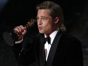 Brad Pitt accepts the Oscar for Best Supporting Actor for "Once Upon a Time in Hollywood" at the 92nd Academy Awards in Hollywood February 9, 2020.