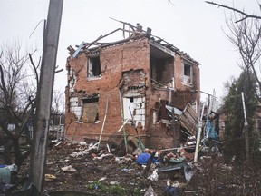 This photo published by Cukr magazine on April 19, 2022 shows the wreckage of a house after a shelling in the town of Klymentove, Sumy, Ukraine.