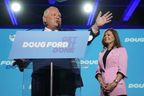 Ontario PC Party Leader Doug Ford and wife Karla react after he was projected to have been re-elected as the Premier of Ontario in Toronto Thursday, June 2, 2022. THE CANADIAN PRESS / Frank Gunn