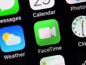 The logo of FaceTime is pictured on an Iphone screen on Jan. 29, 2019. - A newly discovered FaceTime bug lets people hear and even see those they are reaching out to on iPhones using the video calling software, sparking privacy fears. (Photo by Odd ANDERSEN / AFP)ODD ANDERSEN/AFP/Getty Images O