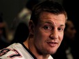 New England Patriots tight end Rob Gronkowski speaks to reporters ahead of Super Bowl LIII in Atlanta, Georgia, U.S., January 31, 2019.