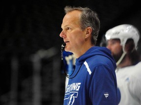 Tampa Bay Lightning head coach Jon Cooper during media day for the 2022 Stanley Cup Final at Ball Arena.
