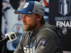 Tampa Bay Lightning center Steven Stamkos speaks during media day for the 2022 Stanley Cup Final at Ball Arena.