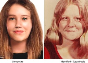 Ein Composite von Susan Poole und einem Foto des Teenagers, der 1972 verschwand.