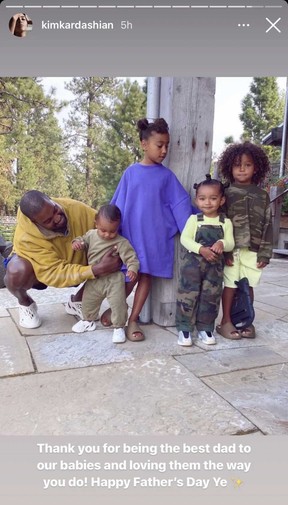 Kim Kardashian shared this image of Kanye West with their children on Instagram on Father’s Day.