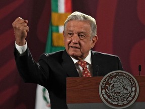 Mexico's President Andres Manuel Lopez Obrador speaks during his daily morning press conference in Mexico City on June 6, 2022.