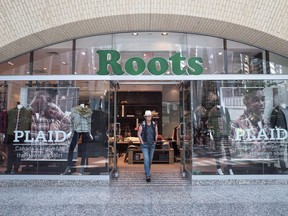 The storefront of a Roots location in Toronto is pictured Sept. 14 , 2017.