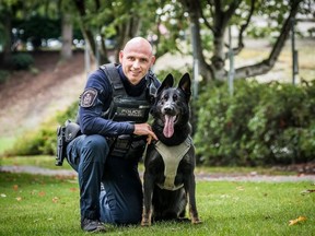 Abbotsford police officer Const. Shaun Nagel and police service dog Karma in a 2019 photo from the Abbotsford Police Department's Facebook page.