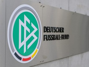 The logo of Germany's DFB football association is seen at it's headquarters in Frankfurt, Germany, June 28, 2018.