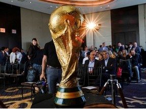 The Official FIFA World Cup Trophy is seen before a news conference in New York City, New York, U.S., June 17, 2022.