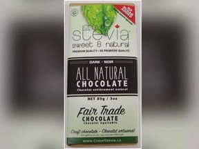 The Canadian Food Inspection Agency is recalling Crave Stevia brand All Natural Dark Chocolate.