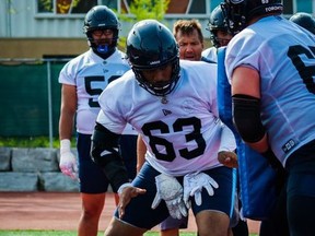 OL Trevon Tate at Argonauts 2022 training camp in Guelph. Argonauts.ca