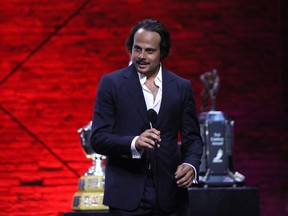 Maple Leafs sniper Auston Matthews speaks after being awarded the Hart Memorial Trophy for the most valuable player at the 2022 NHL Awards on Tuesday night at the Armature Works in Tampa, Fla. He also won the Ted Lindsay Award.
