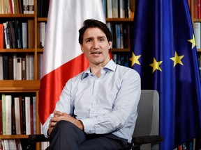 Canada's Prime Minister Justin Trudeau is pictured during bilateral talks with France's President on June 27, 2022 at Elmau Castle, southern Germany, during the G7 summit of the Group of Seven rich nations (G7).