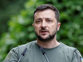 Ukraine President Volodymyr Zelenskyy attends a press conference in Kyiv, Thursday, June 16, 2022.