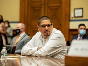 Miguel Cerrillo, father of Miah Cerrillo, a fourth-grade student at Robb Elementary School in Uvalde, Texas, waits to testify before a House Committee on Oversight and Reform hearing on gun violence on Capitol Hill in Washington, U.S. June 8, 2022.