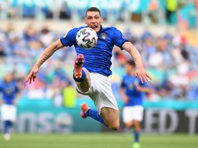 Andrea Belotti of Italy controls the ball during the UEFA Euro 2020 Championship Group A match between Italy and Wales at Olimpico Stadium on June 20, 2021 in Rome, Italy.