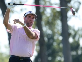 Professional golfer Bubba Watson hits a tee shot during the BMW Celebrity Match ahead of the start of The Solheim Cup at Inverness Club on September 02, 2021 in Toledo, Ohio.