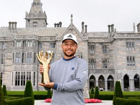 Xander Schauffele of the USA with the winners trophy after Day Two of the JP McManus Pro-Am at Adare Manor on July 5, 2022 in Limerick, Ireland.