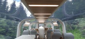 The glass-domed Rocky Mountaineer winds through western Canada. SARA SHANTZ GIF