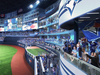 A rendering of renovations at Rogers Centre. It shows the new video board and new decks for fans in right field.