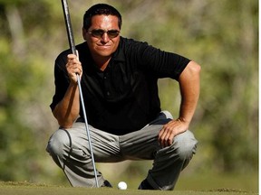 Robert Gamez lines up a putt on the 6th hole during the second round of the Mayakoba Golf Classic on February 27, 2009 at El Camaleon Golf Club in Riviera Maya, Mexico.