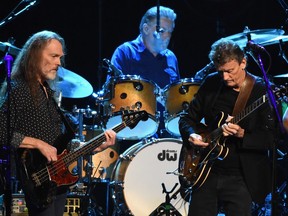 Timothy B. Schmit, Don Henley and Steuart Smith of the Eagles perform during SiriusXM presents the Eagles in their first ever concert at the Grand Ole Opry House on October 29, 2017 in Nashville, Tennessee.