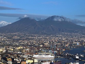 Naples' bay and the Vesuvius volcano are pictured in Naples.
