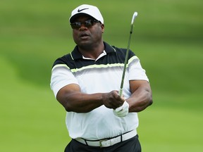 Former NFL star Bo Jackson watches a shot during the pro-am prior to the start of the 2017 KPMG Women's PGA Championship at Olympia Fields Country Club on June 27, 2017 in Olympia Fields, Illinois.