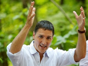 Canada's Prime Minister Justin Trudeau visits children at a day camp in Gatineau Park, Quebec, Canada, July 15, 2022.