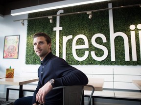 Matthew Corrin, founder and CEO of Freshii, poses for a photograph at one of the company's franchises in Vancouver, B.C., on Wednesday, Jan. 24, 2018.