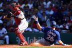 Toronto Blue Jays third baseman Matt Chapman scored a run in front of Boston Red Sox catcher Christian Vazquez and came home safely in the third inning yesterday at Fenway Park.  America Today Sports